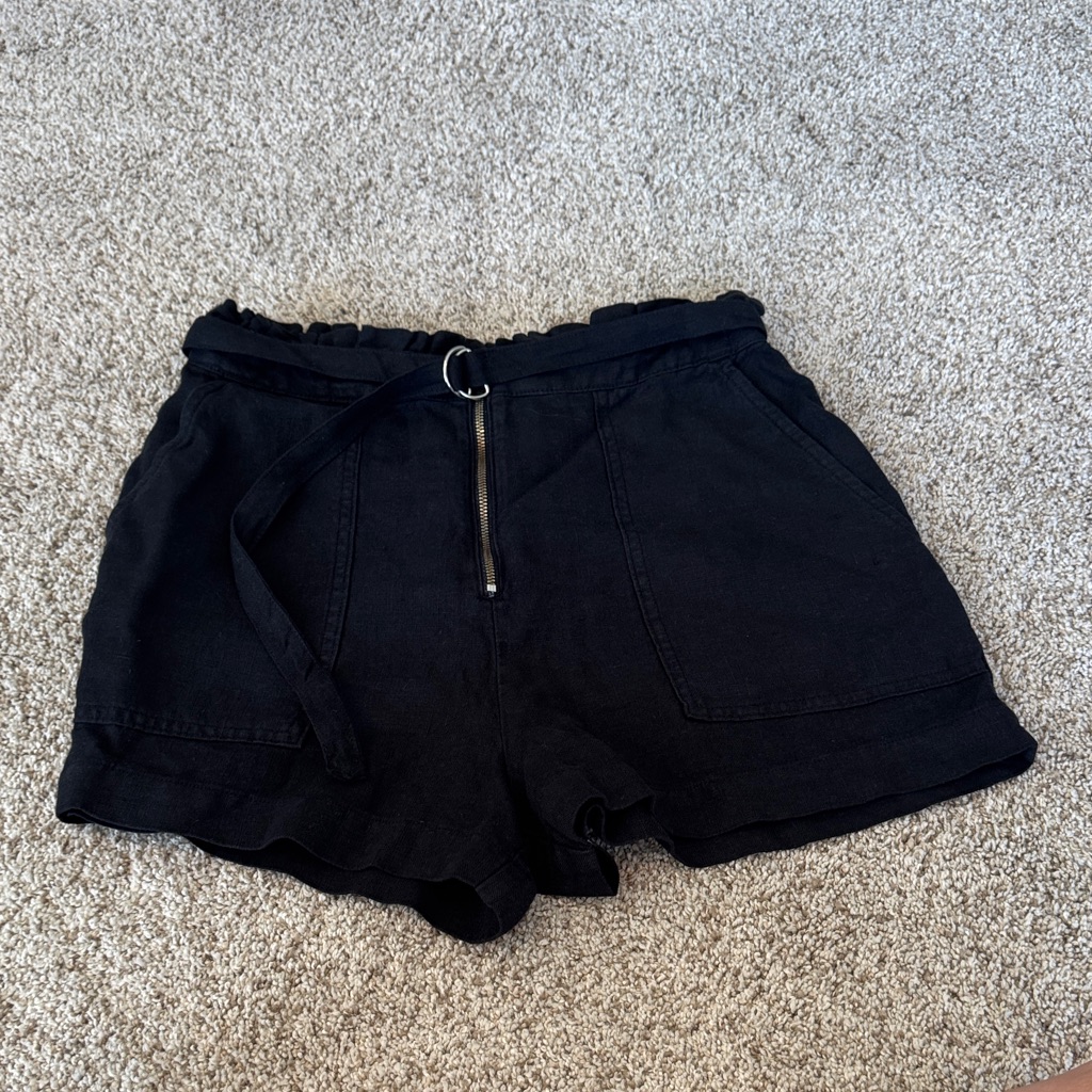 Bella Dahl Bohemian Black Linen Buckle Shorts Size 28